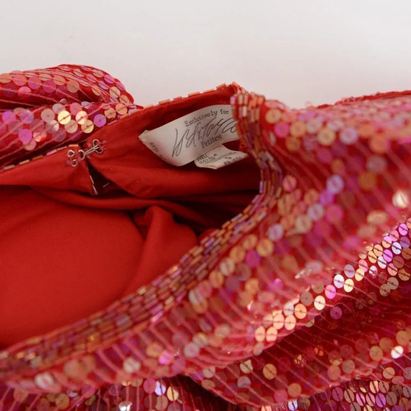 Lord  & Taylor Red Sequin Long Sleeve 100% Silk Shirt with Shoulder Pads Small - Picture 13 of 14